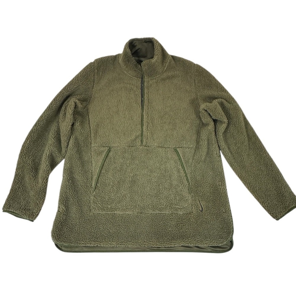 Nike Yoga Men's Lg TallGreen Loose Fit Sherpa Fleece Pullover Snap Button Jacket